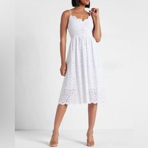 Lace V-Neck Midi Dress in White Size XS